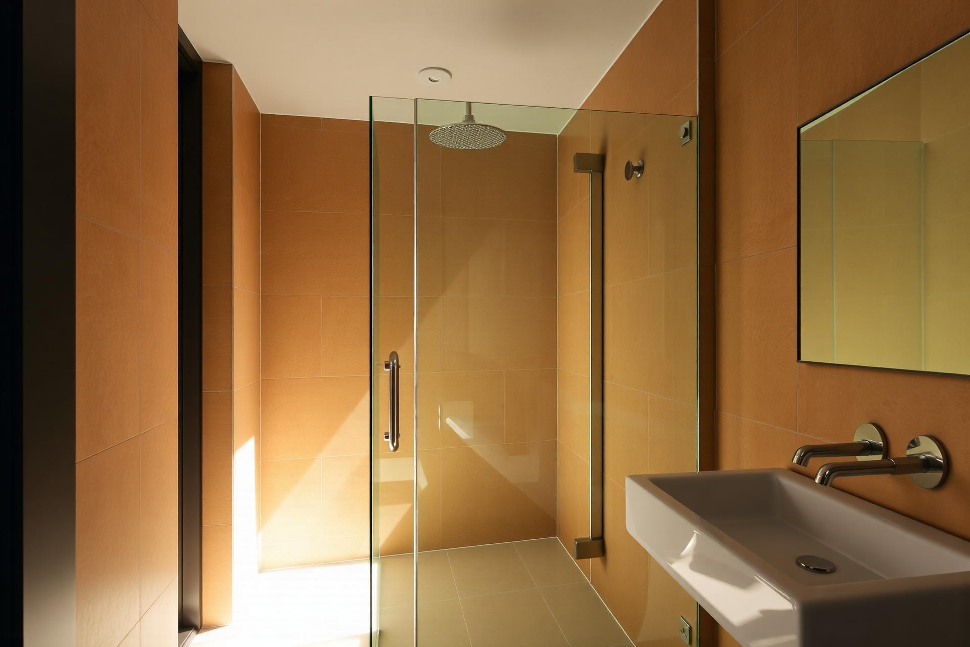Modern frameless cam duşakabin, aydınlık banyo